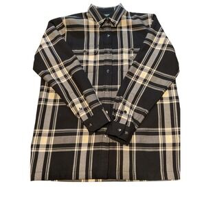 Lauren Ralph Lauren Petite Plaid Wool Blend Button Up Shirt Black Cream Tan P/M